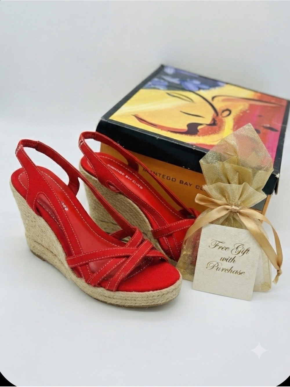NIB Vintage Red Espadrille Wedge Slingback Wedge Sandals- 9